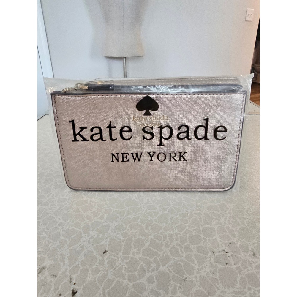 Kate Spade New York Rose Gold Metallic Large Slim Pouch Wristlet P04784 NEW